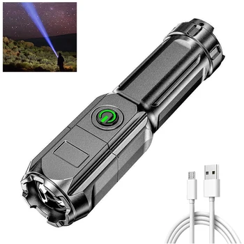 טעינת USB פנס חזק בהיר אור המנורה מקורה חיצוני קמפינג טיולי הליכה פנס טקטי לפידים Zoomable להדגיש