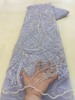 יוקרה אפריקה תחרה בד הניגרי טול תחרה איכות גבוהה תחרה צרפתי פייטים חרוזים רקומים תחרה בד שמלת החתונה