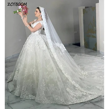 יוקרה מתוקה תחרה, אפליקציות מחוץ כתף שמלת החתונה 2023 שמלת נשף אורך רצפת רכבת לטאטא תחרה שמלת כלה.