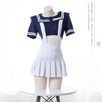 יפנית תלמיד בנות Cosplay מלח צווארון JK המדים שיחה מזוהה סגנון כחול כהה, חולצה עליון + לבן Suspender חצאית