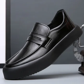 מגמה חדשה נעלי עור לגברים שחור להחליק על נעליים Mens איכות גבוהה נעלי נעליים אדם נוח מהלך נהג הנעל