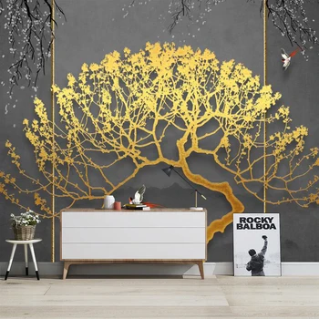 מותאם אישית 3D תמונת טפט בסגנון סיני הזהב מופשט עץ ציור קיר טפטים לסלון חדר שינה טלוויזיה רקע תפאורה הביתה