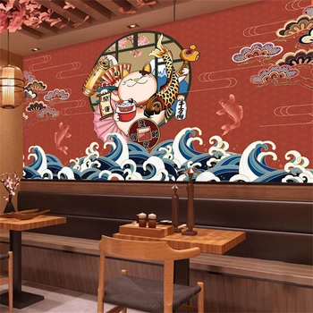 מותאם אישית המסמכים דה parede 3d יפנית חיפוי קיר מטבח מסעדת סושי גל Ukiyo-e טפט קיר קישוט הבית טפט