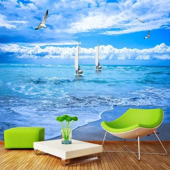 מותאם אישית ציור קיר טפט 3D סטריאו חוף הים נוף טבע נוף ציור בסלון מלון נושא רקע קיר בעיצוב ציורי קיר
