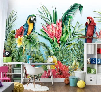 מותאם אישית ציור קיר טפט עיצוב חדר השינה של צמחים טרופיים, פרחים וציפורים הביתה קישוטים טפטים לסלון papier peint