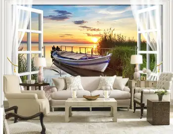 מותאם אישית ציור קיר טפט על קירות חדר השינה 3d יפה השקיעה ימי הסירה עיצוב הבית 3d תמונת טפט בסלון