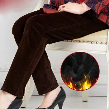 מזדמן חמה קטיפה קורדרוי מכנסיים נשים קוריאני אופנה גבוהה המותניים ישר שאיפה 2023 החורף לעבות מכנסיים 5XL 4XL