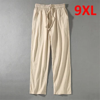 מכנסי פשתן גברים בתוספת גודל 9XL 8XL המכנסיים בקיץ פשתן מכנסיים האופנה הגברי מקרית מוצק צבע המכנסיים גדול גודל 8XL 9XL