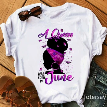 מלכה הכתר נשים שחורות בחודש ההולדת מתנה גרפי הדפסת חולצות טי-שירט חולצות טי נקבה אופנת רחוב 2021 מכירה חמה