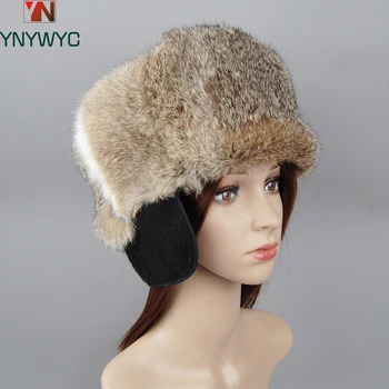 נשים לעבות חורף כובעים חמים אמיתי ארנב בכובע פרווה רוסי חיצונית סקי, כובע אופנה רך נוח מזדמן טהור כובעים מתנה שווה