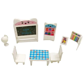 סט שלם של בובות צעצועים ציוד לבית ספר Mini הלוח עפרון שולחנות וכיסאות גלוב צילום מסגרת קישוט דגם צעצוע