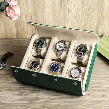 עור אמיתי 6 רשתות קופסת השעון תצוגה השעון בעל נסיעות קופסא לאחסון תכשיטים ארגונית עבור גברים & נשים הטוב ביותר קופסא מתנה