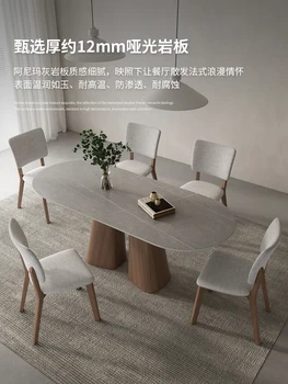 עץ מלא לוח שולחן אוכל מודרני ביתיים פשוטים עץ מוצק woodleg אליפסה מט לוח שולחן אוכל, כיסא משולב