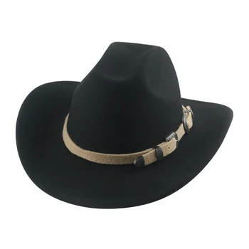 פדורה כובעים עבור נשים כובע קאובוי קאובוי במערב בוקרת כובע Fedoras סתיו חאקי שחור יוקרה הלהקה מזדמנים נשים סומבררו גבר