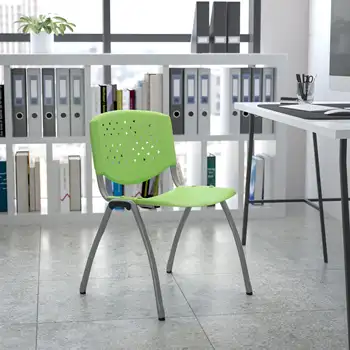 פלאש רהיטים הרקולס Series 880 lb. קיבולת פלסטיק ירוק מחסנית הכיסא עם טיטניום אפור מצופה אבקה מסגרת