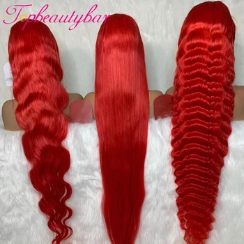 צבע אדום עמוק גל ברזילאי שיער אדם פאות 13X4 פאה הקדמי של תחרה לנשים 180 צפיפות רמי הקדמי של תחרה פאות Preplucked