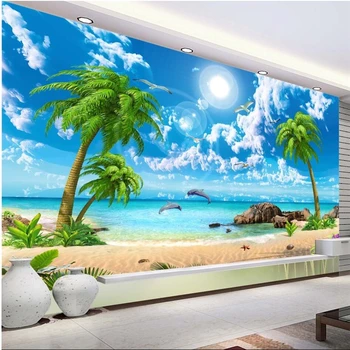 ציור קיר בהזמנה אישית טפט HD חלום יפה נוף לים עצי קוקוס חוף נוף הטלוויזיה רקע קיר tapety behang