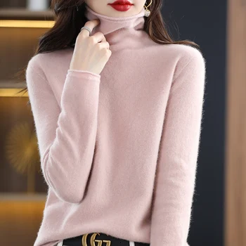 קו נטוי הצוואר 100% צמר סריגה Pullovers חמה למכירה נשים סוודרים 2022 חורף סתיו מלא שרוול צמר נשי צבעים מרובים