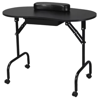 קיפול מניקור שולחן נייד מסמר תחנת ציפורניים קוסמטיקאית שולחן עם תיק שחור.