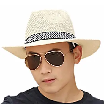 שוליים רחבים, כובע קש פנאי קיץ ג ' אז פנמה כובע אופנה נסיעות פנאי כובע לנשים גברים סגנון פשוט אבא כובע W3i2
