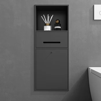 שירותים נישה נירוסטה מוטבע אחסון מדף בשירותים עם דלת מברשת אסלה נישה אמבטיה רקמות מחזיק בארון