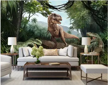 תמונה מותאמת אישית ציור 3d רקעים היורה היער הקדמוני עם דינוזאורים טפט על קירות בגלילים לעיצוב הבית הסלון