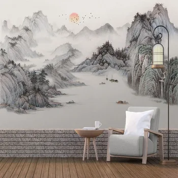 תמונת טפט בסגנון סיני ציור נוף מופשט בסלון טלוויזיה רקע ציור הקיר בסלון טלוויזיה ספה 3D עיצוב הבית